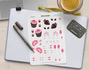 Valentine's Day Stickers Sheet for Bullet Journals and Planners | HOL-100-H2