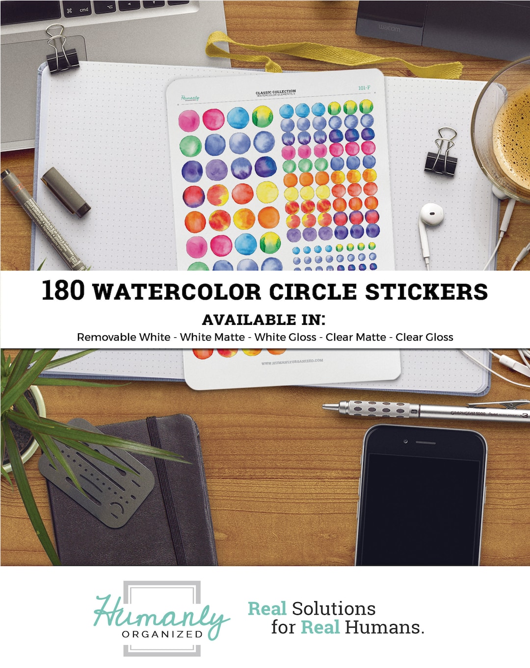 180 Watercolor Dot Stickers for Bullet Journals - Minimalist Stickers ...