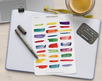 Watercolor Swash Planner Stickers | 29 Vibrant Watercolor Header Bullet Journal Stickers, Removable Planner Stickers - 102-H1