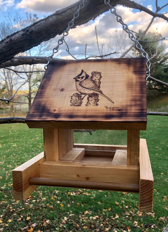 Tufted Titmouse Bird Feeder Burned Edging Etsy