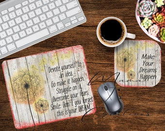 Dandelion Mousepad and Coaster Set with Dream quotes Sublimation Design, Digital Download, INSTANT DOWNLOAD | Jpg | Png