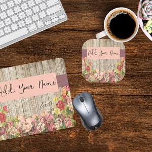 Roses Mousepad et Coaster Set avec insérer votre propre nom ou une option de sublimation Design, Téléchargement numérique, INSTANT DOWNLOAD Jpg - France Png