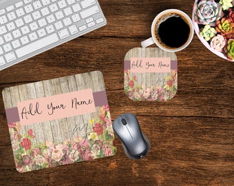 Roses Mousepad and Coaster Set with insert your own name or saying option Sublimation Design, Digital Download, INSTANT DOWNLOAD | Jpg | Png