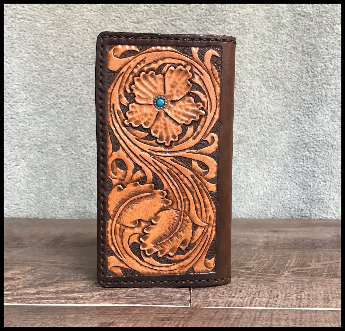 Custom Leather Checkbook Cover Hand Tooled Checkbook Wallet Etsy