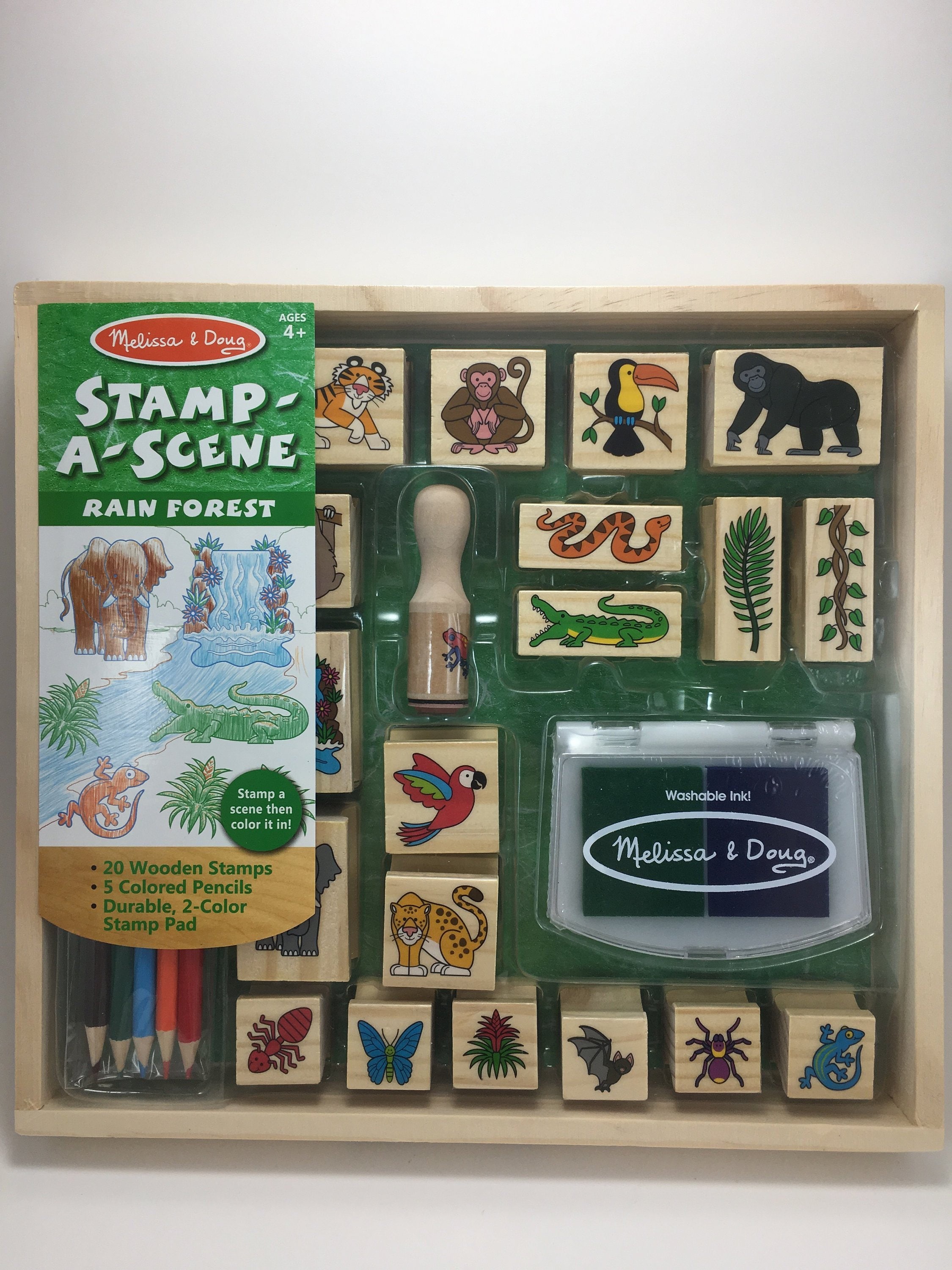 Melissa & Doug Stamp-a-Scene Wooden Stamp Set: Farm - 20 Stamps, 5 Colored  Pencils, and 2-Color Stamp Pad