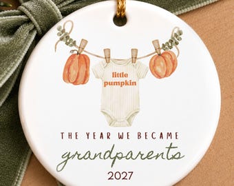 Little Pumpkin Grandparents Christmas Ornament, First Time Grandparents Gift, Personalized Grandma Grandpa Keepsake, Baby Birth Ornament