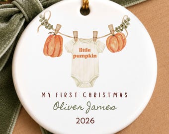 Personalized Baby's First Christmas Ornament, Little Pumpkin Baby Gift, October Baby Gift, Baby Name Keepsake, New Baby Gift