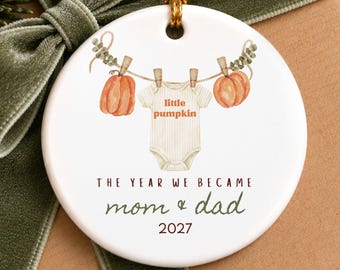 Little Pumpkin Mom & Dad Christmas Ornament, New Parents Gift, First Time Parents Keepsake, Fall Baby Gift, Personalized Ornament
