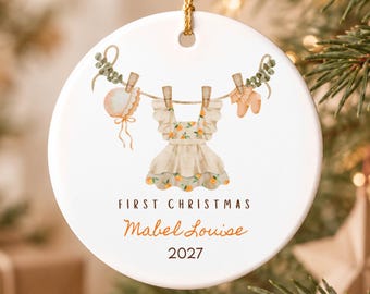 Little Cutie Personalized Baby Girl First Christmas Ornament, Custom Baby Name Gift, Newborn Keepsake for Expecting Parents