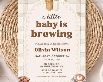 Baby is Brewing Baby Shower Invitation Template | Cafe Baby Shower Invite | Coffee Theme Shower | Editable Canva Template | Printable Invite