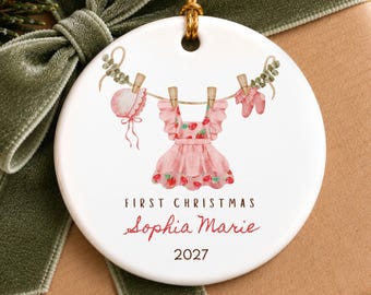 Personalized Baby Girl First Christmas Ornament, Strawberry Baby Name Keepsake, Custom Baby Gift for Berry Theme Baby Shower
