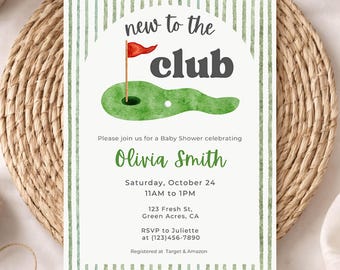 Golf Baby Shower Invitation, New to the Club Canva Template, Gender Neutral, Editable Printable Invite