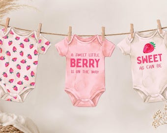 Berry Sweet Baby Shower Onesie Banner Printable, Strawberry Baby Shower Decor, Pink Gingham Garland, Berry Sweet Girl Baby Shower Bunting