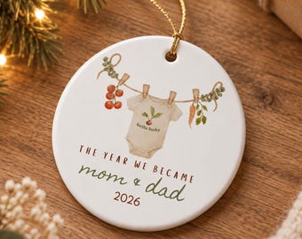 Personalized Mom & Dad Christmas Ornament, Gift for First Time Parents, Keepsake Baby Shower Gift, Locally Grown Baby, Little Sprout