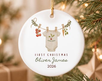 Personalized First Christmas Ornament, Baby Birth Ornament Gift, Custom Baby Name Newborn Keepsake, Locally Grown Baby Shower Gift