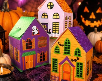 Halloween Haunted House Treat Boxes | 3D Paper House Printable | Kids Halloween Craft | Adult Crafts Halloween Printable