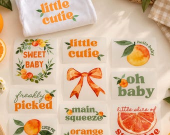 Little Cutie Iron On Transfers Baby Shower Activity | Citrus Onesie Decorating Station | DIY Baby Onesie Decals for Custom Baby Gift Onesies