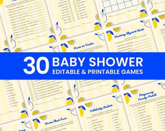 Ciao Baby Shower Game Bundle (30 Games) | Amalfi Coast Lemon Baby Shower | Editable Canva Template + Printable PDF