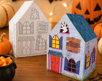 Halloween Coloring Craft Printable | Haunted House 3D Paper House | Kids Halloween Craft | Classroom Halloween Activity | Homeschool Craft