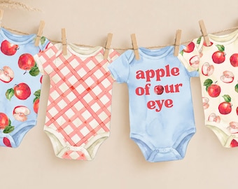 Apple of Our Eye Boy Baby Shower Onesie Banner | Blue Apple Baby Shower Decor | Printable Baby Shower Garland | Boy Baby Shower Bunting