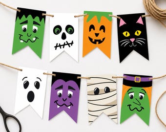 Halloween Banner Printable | Halloween Characters Garland Decor | Cute Halloween Pennant | Classroom Fall Decor | Doorway Decoration