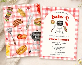 Baby-Q Invitation Template, BBQ Baby Sprinkle Invite, Grill Baby Shower, Summer Picnic Baby Shower, Editable Canva Baby Shower Invite