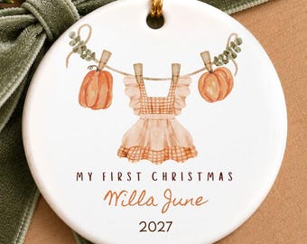 Personalized Baby Girl First Christmas Ornament Gift, Little Pumpkin Baby Name Keepsake Gift, Pumpkin Theme Baby Girl Shower Gift Idea
