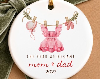Personalized New Mom & New Dad Christmas Ornament Keepsake Gift | First Time Parents Gift | Family of Three New Baby Arrival Gift Idea