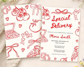 Special Delivery Italian Baby Shower Invite | Pizza Baby Shower Editable Canva Invitation Template | Printable Baby Sprinkle Invite