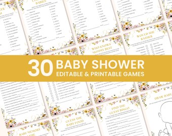 Mama to Bee Baby Shower Games Bundle | 30 Printable & Editable Games | Mommy to Bee Shower | Honey Bee Neutral Baby Shower Activities