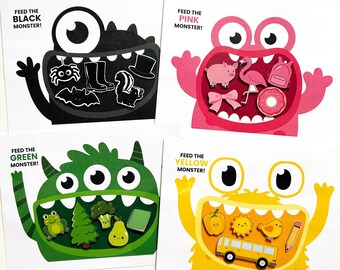 Libro imprimible de actividades de clasificación de colores "Alimenta al monstruo" / Actividad de combinación de colores para preescolar / Libro tranquilo imprimible / Actividad Montessori para niños pequeños