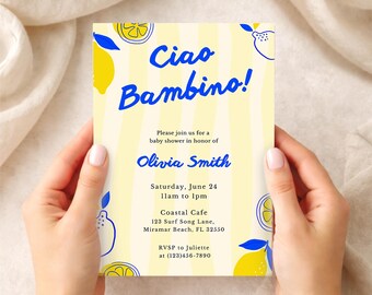 Amalfi Coast Baby Shower Invitation Canva Template, Ciao Baby Shower Editable Invite, Lemon Baby Shower, Italian Mediterranean Shower