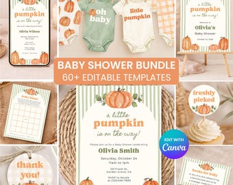 Little Pumpkin Baby Shower Bundle | Printable Baby Shower Invitations, Signs, Games, & Decorations for Gender Neutral Fall Baby Shower