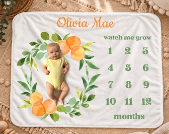 Personalized Citrus Baby Milestone Blanket, Little Cutie Baby Name Gift, Orange Nursery Decor, Custom Baby Gift, Newborn Keepsake Gift