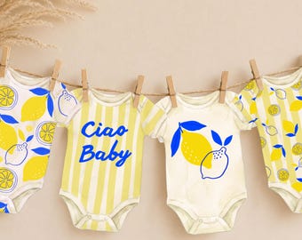 Ciao Baby Shower Onesie Banner | Lemon Baby Shower Garland | Amalfi Coast Baby Shower Decor | Dolce Baby Mediterranean Party | DIY Printable