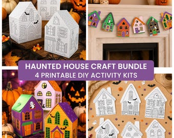 Haunted House Craft Bundle Printable Halloween Activities | Halloween Coloring, Kids Halloween Craft, Classroom Halloween Decor