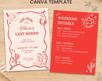 Plantilla de invitación de despedida de soltera "El último rodeo" / Invitación editable de Canva / Despedida de soltera vaquera