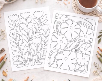 Dibujos florales bohemios para colorear para adultos: Diseños florales abstractos (patrón PDF)