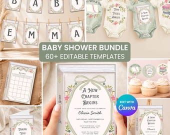 A New Chapter Begins Baby Shower Bundle | Storybook Baby Shower Decorations | Printable Baby Shower Games, Invitations & Signs