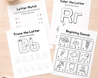 Actividades del alfabeto preescolar / Reconocimiento de letras, sonidos y trazado imprimible (4 años)