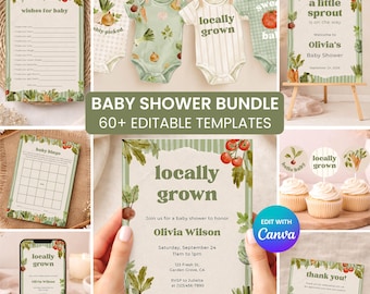 Locally Grown Baby Shower Bundle | Little Sprout Baby Shower Bundle | Canva Template (Digital Download)