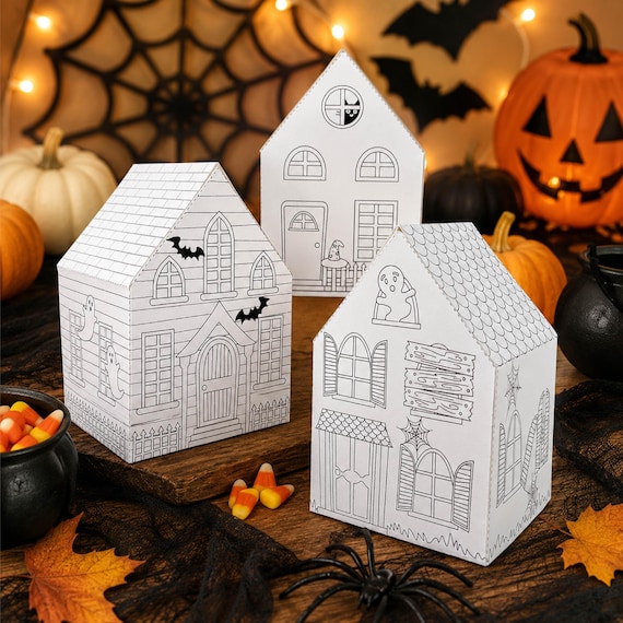 Haunted House 3D Paper House Printable | Kids Halloween Coloring Craft | Classroom Halloween Activity