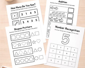 Actividades de matemáticas imprimibles para preescolar y prejardín de infantes: conteo, números, formas y suma temprana