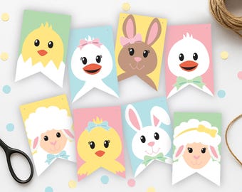 Manualidad de guirnalda de Pascua para niños / Actividad para colorear de guirnalda de Pascua imprimible / Decoración para el tablón de anuncios del aula