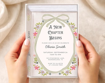 A New Chapter Begins Invitation Template, Storybook Baby Shower Invite, Book Theme Editable Canva Template, Fairytale Baby Shower Invite