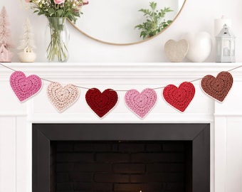 Crochet Heart Garland Printable | Grandmacore Crochet Heart Decor, DIY Valentine Banner Instant Download