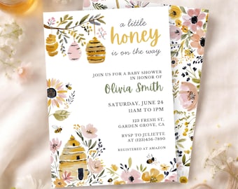 Little Honey Baby Shower Invitation, Sweet As Can Bee Invite, Honey Bee Shower, Mommy-To-Bee, Gender Neutral Editable Canva Template