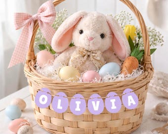 Pancarta editable con el alfabeto de los huevos de Pascua / Letras, números y símbolos imprimibles para cestas de Pascua / Decoración personalizada para cestas de Pascua