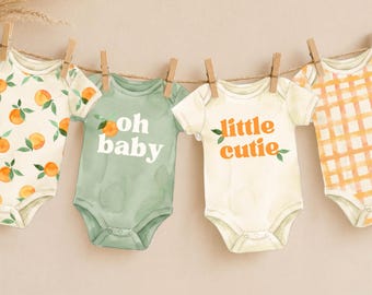 Little Cutie Baby Shower Banner, Orange Citrus Baby Shower Decor, Baby Bodysuit Banner, Clothesline Bunting