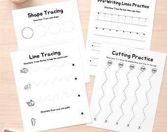 Hojas de trabajo de motricidad fina y preparación para la escritura para preescolar / Carpeta de aprendizaje imprimible